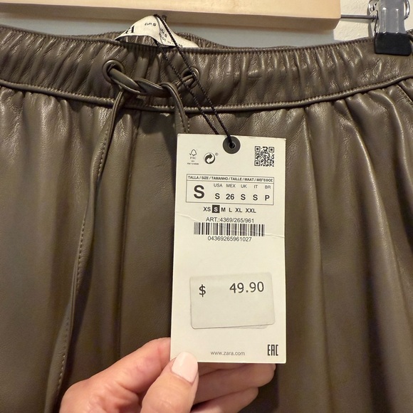 Zara Green Brown Faux Leather Sweatpants Relaxed Fit Joggers size S NWT - Picture 5 of 10